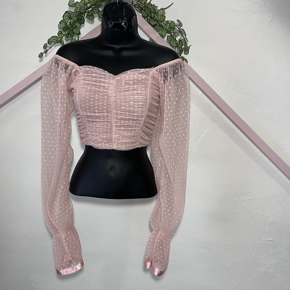 Baby Pink Off The Shoulder Flair Sleeve Crop Top S Chic Fairy Coquette Soft Girl